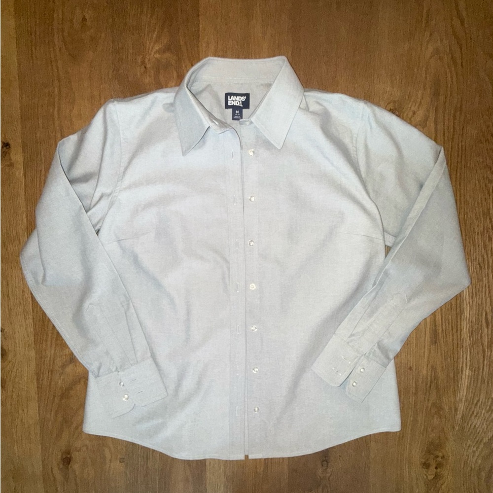 Boys Lands Ends Button Up Dress Shirt Size Medium Grey